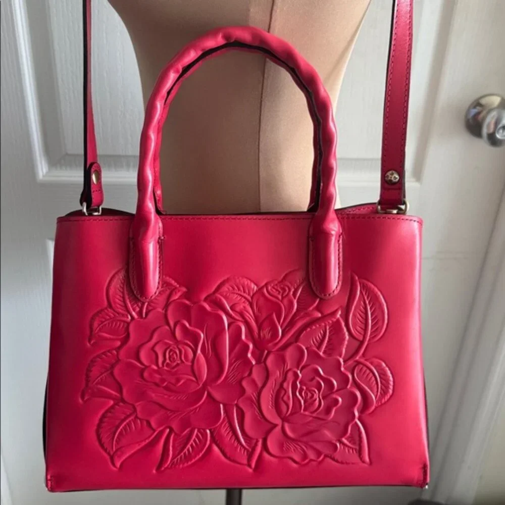 Patricia Nash Genovese Leather Top Handle Crossbody Rose Tooled Passion Handbag